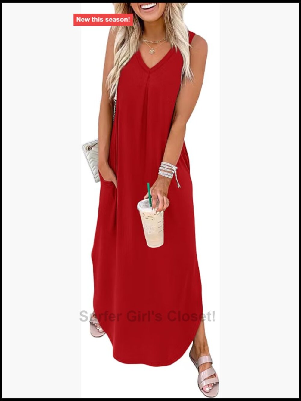 Maxi Dress V-Neck Sleeveless Summer Dress with Pockets